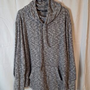 Prana Women's Charcoal White Cowl Neck Sweater Kangaroo Pocket Size XL